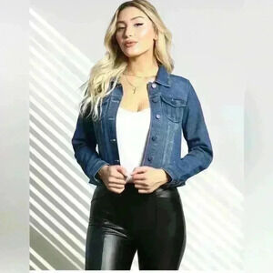 BBJ Women’s Classic Stretch Denim Jean Jacket Size L Fall Casual Moto Feminine